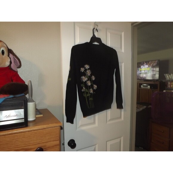 Vintage Cyn Les 1970's Daisy Sweater Shirlee Designs Women’s Sz XL Black - Picture 4 of 5